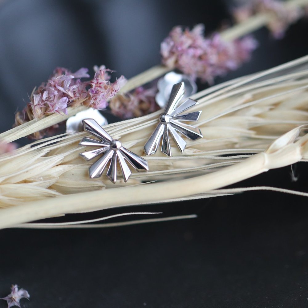 14K Solid White Gold Sunstar Earrings - "Morning Light"